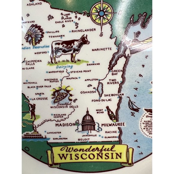 Taylor Smith Taylor Ashland Wisconsin State Plate  9" Diameter white, green   Ce - Picture 4 of 16